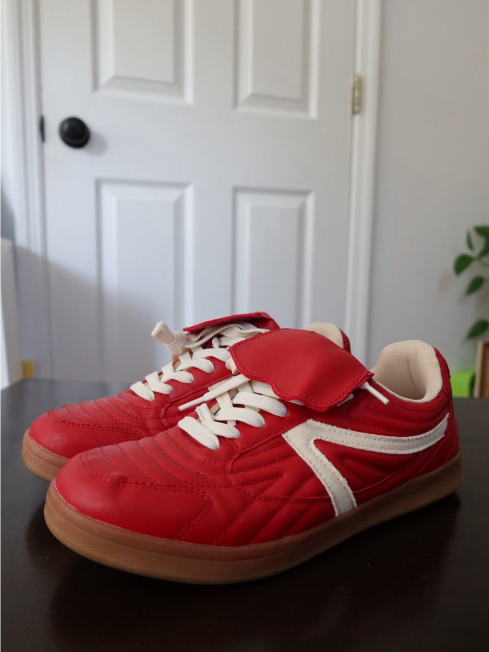 Women’s Red Athletic Sneakers with White Accent
